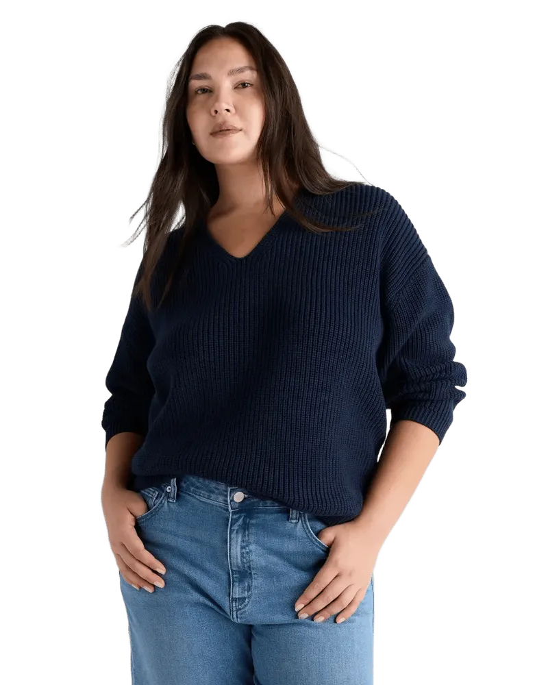 100% Organic Cotton Fisherman V-Neck Sweater - Plus Size