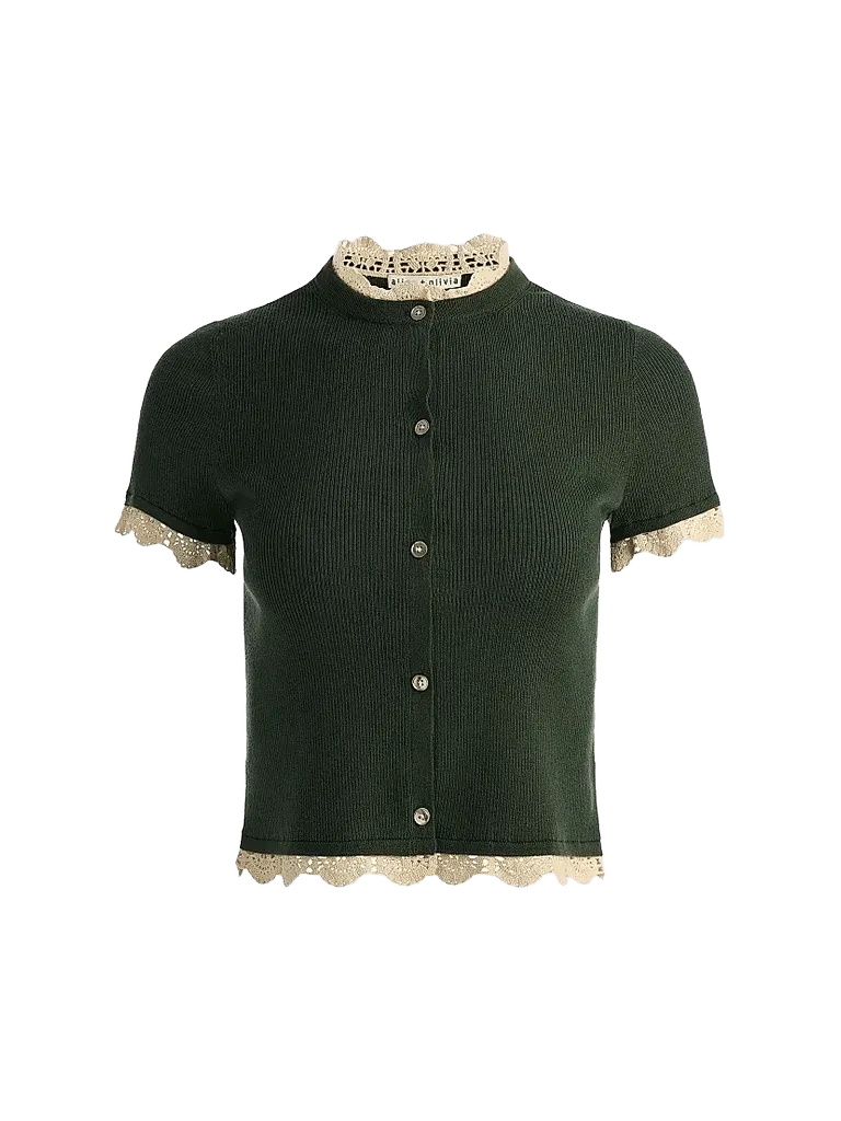 Ciara Contrast Lace-Trim Cardigan
