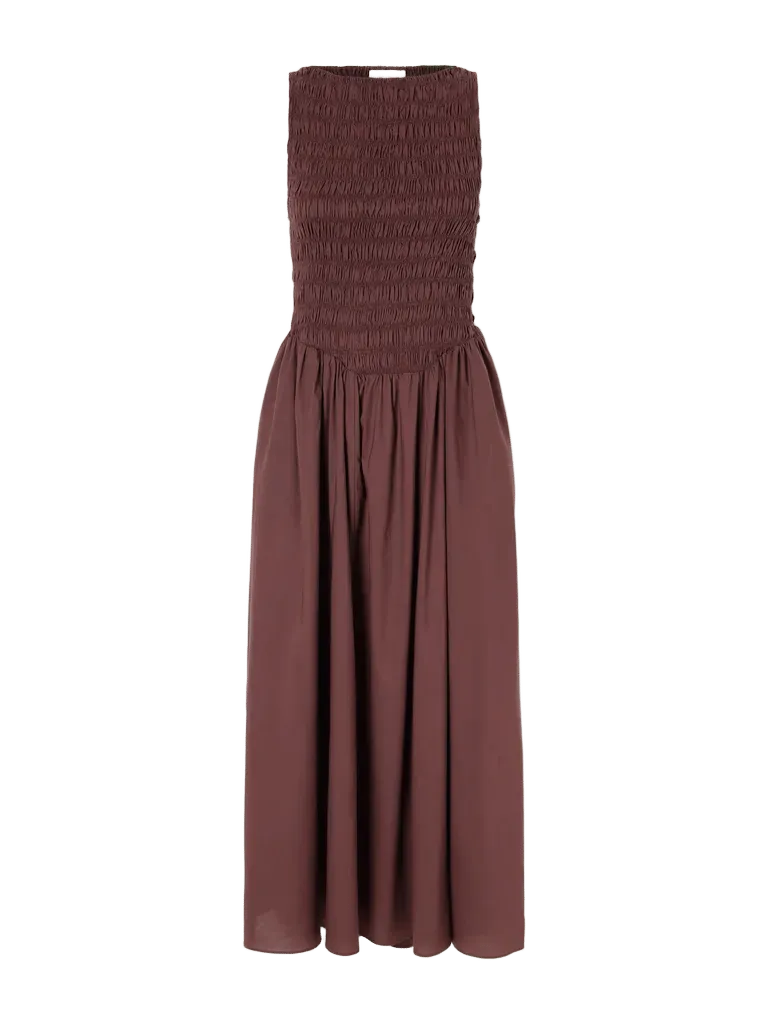 Lucia shirred gathered cotton-poplin midi dress