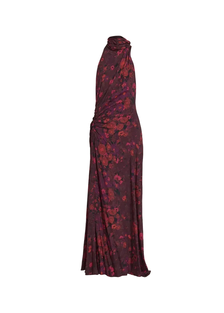 Scarlett Floral Gathered Scarf Halter Gown