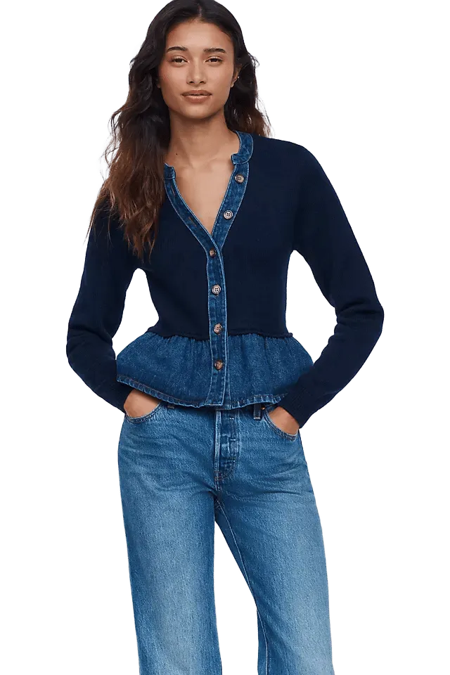Pilcro Denim Knit Peplum Cardigan