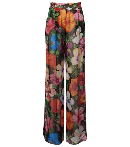 Floral silk chiffon wide-leg pants