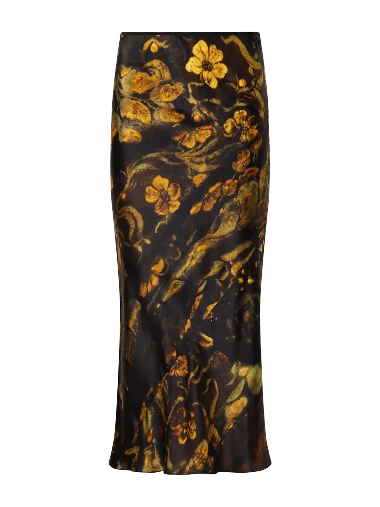 Floral-printed silk-satin midi skirt