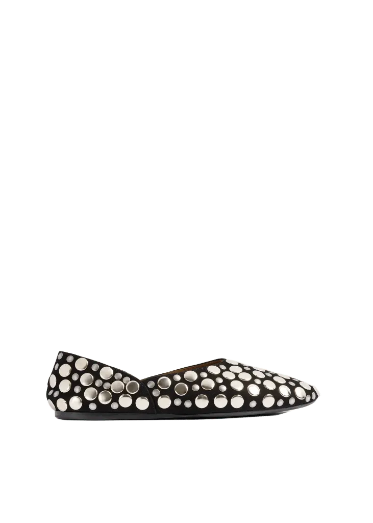 Jane Flat in Black Suede with Silver Studs