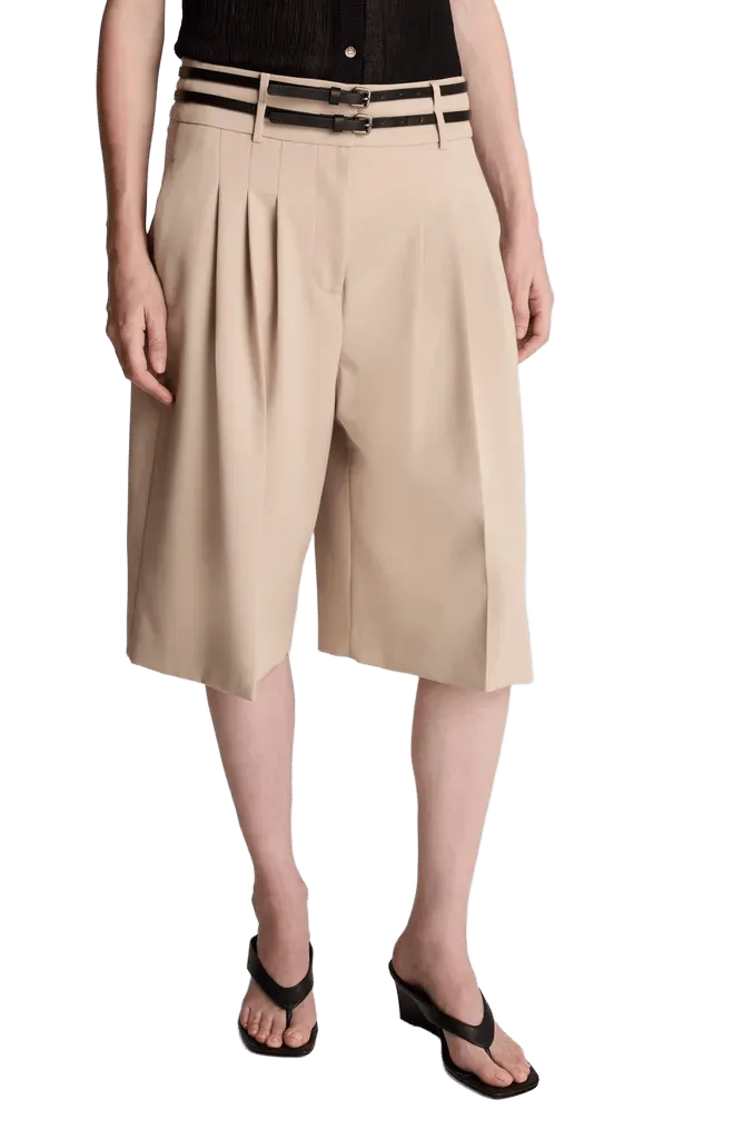 Belted Pleated Bermuda Shorts
