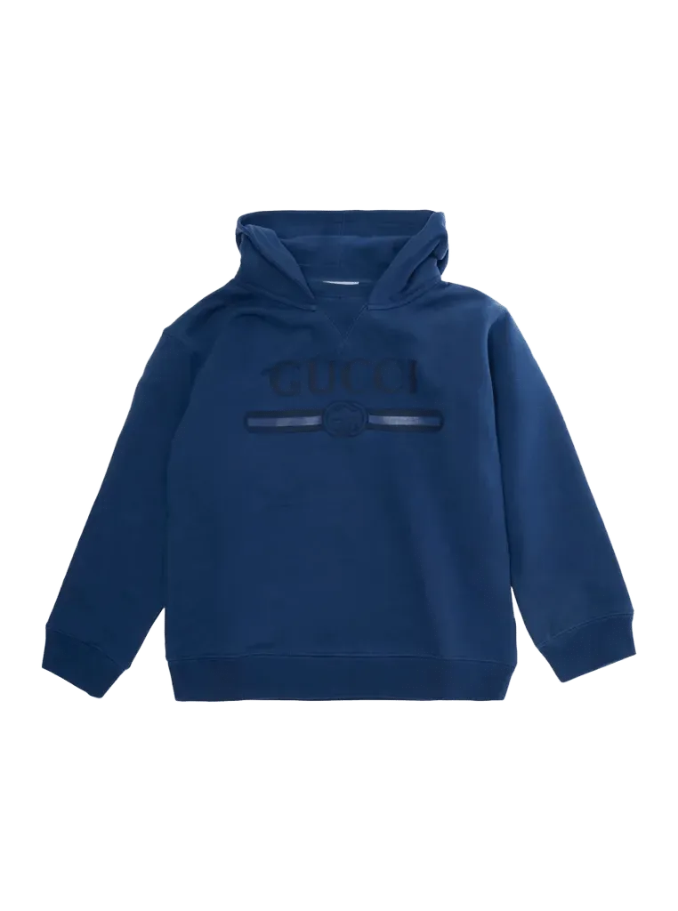 Gucci Logo-Embroidered Cotton Hoodie — Blue