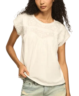 lucky brand womens embroidered yoke cotton top
