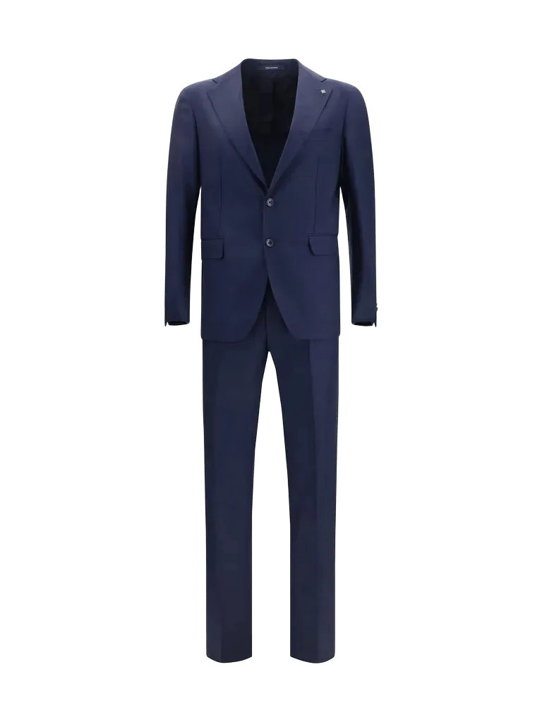 Tagliatore Single-Breasted Virgin Wool Pant Suit — Navy