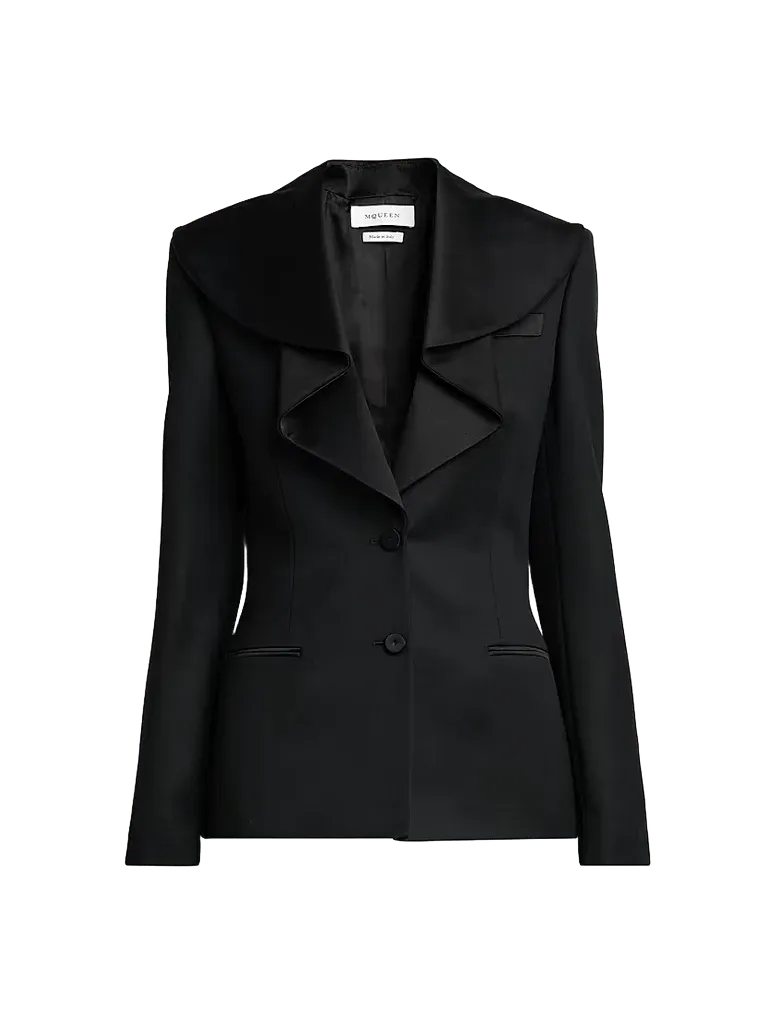 Draped Satin Lapel Single-Breasted Jacket