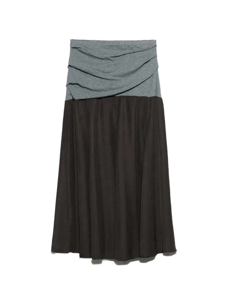 BIMBA Y LOLA gray melange and brown two-material gathered A-line skirt