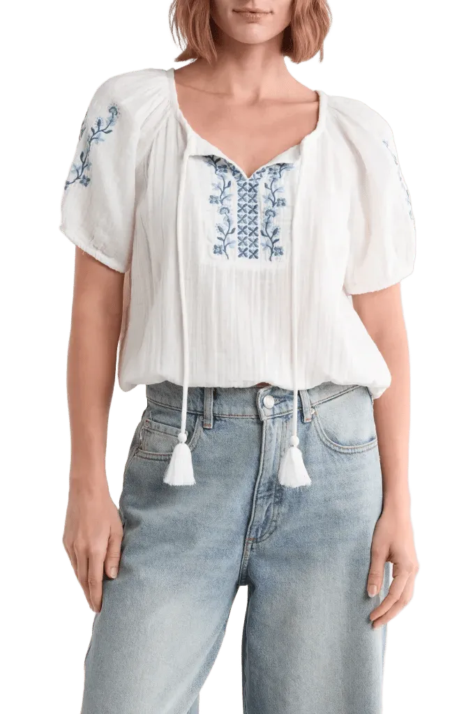 Embroidered Cotton Gauze Top