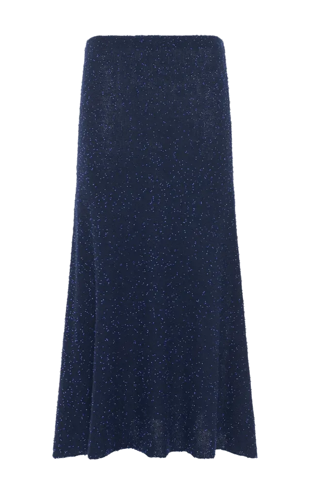 Sabine Knit Midi Skirt in Electric Navy Beaded Cashmere Silk