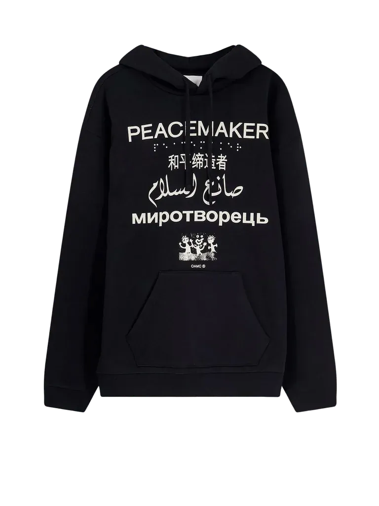 Oamc Peacemaker Multilingual Graphic Sweatshirt — Black