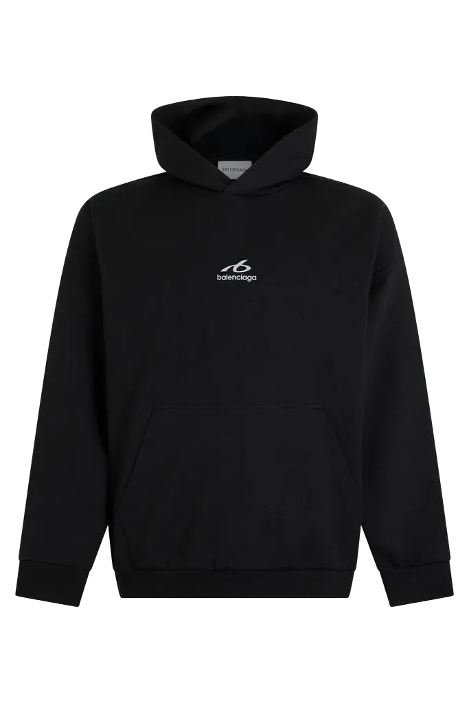 Balenciaga Logo-Embroidered Cotton Hoodie — Black