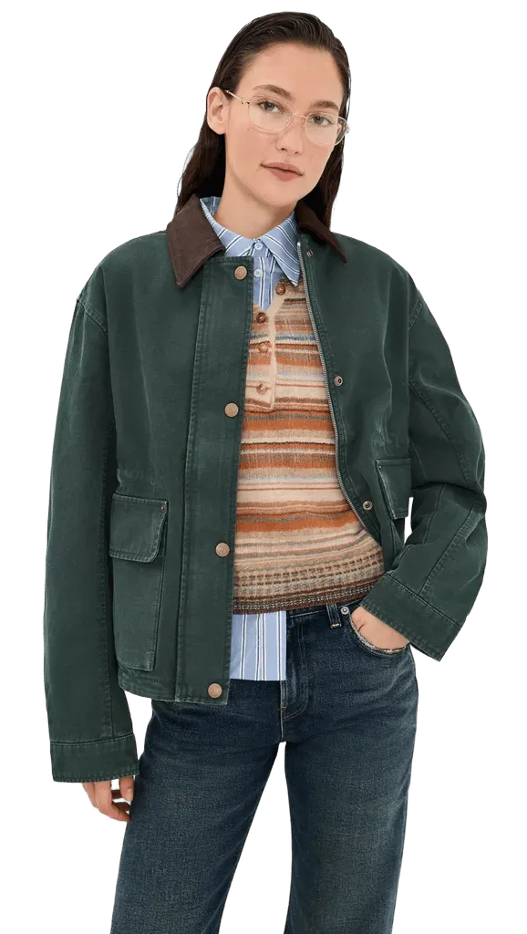 Canvas Jacket with Leather Collar