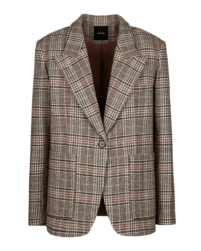 Patch Pocket Houndstooth Plaid Single-Breasted Blazer