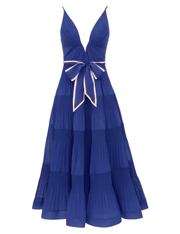 V Neck Pleated Midi