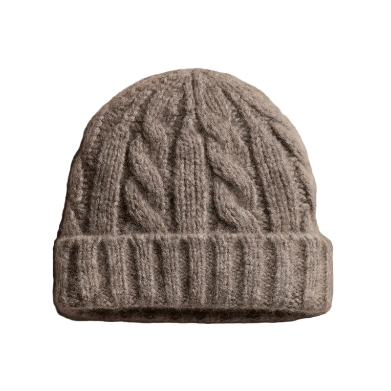 Lightweight Textured Cashmere Cable Knit Beanie - Beige Melange