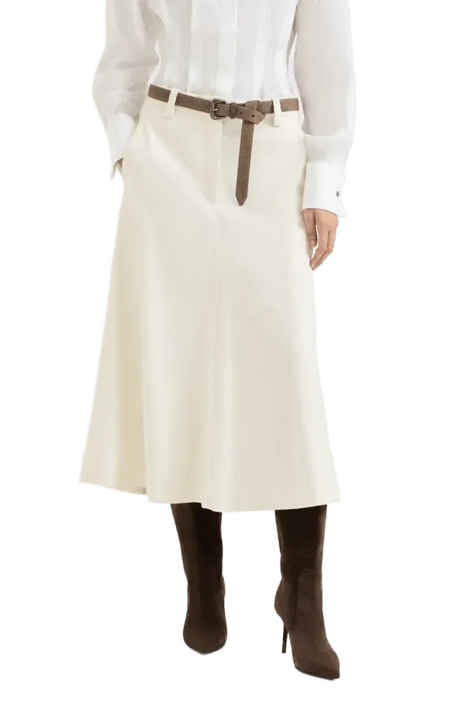 Comfort virgin wool gabardine flute skirt with monili