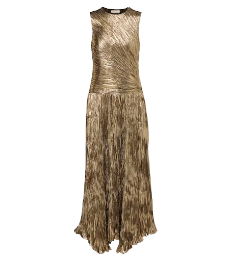 Eugenia pleated lamé gown