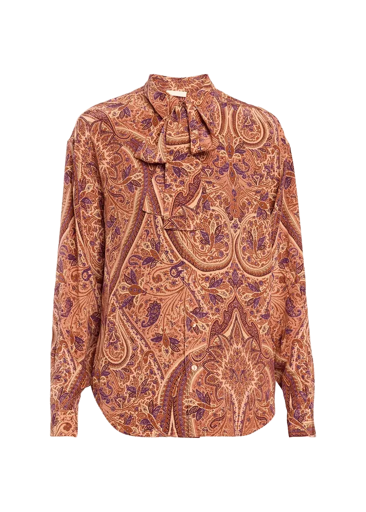 Lise Long-Sleeve Tie-Neck Silk Blouse