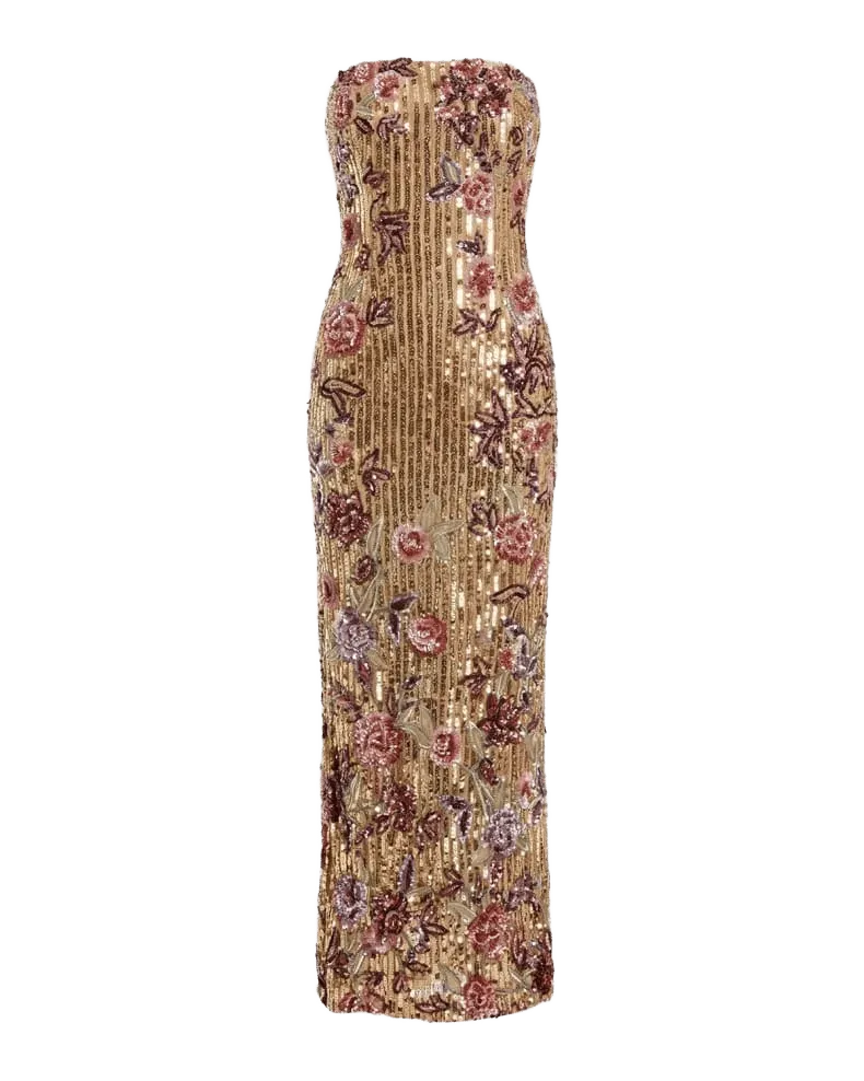 Petite Strapless Floral Sequin Column Maxi Dress