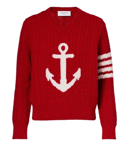 4-Bar cable-knit virgin wool sweater