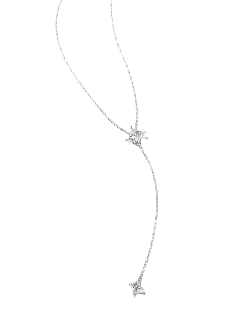 14K Princess Cut Double Diamond Lariat Necklace