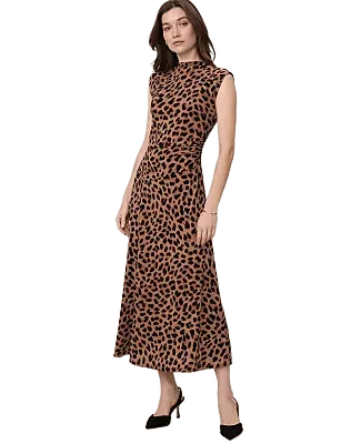 Animal Print Mock Neck Midi Dress