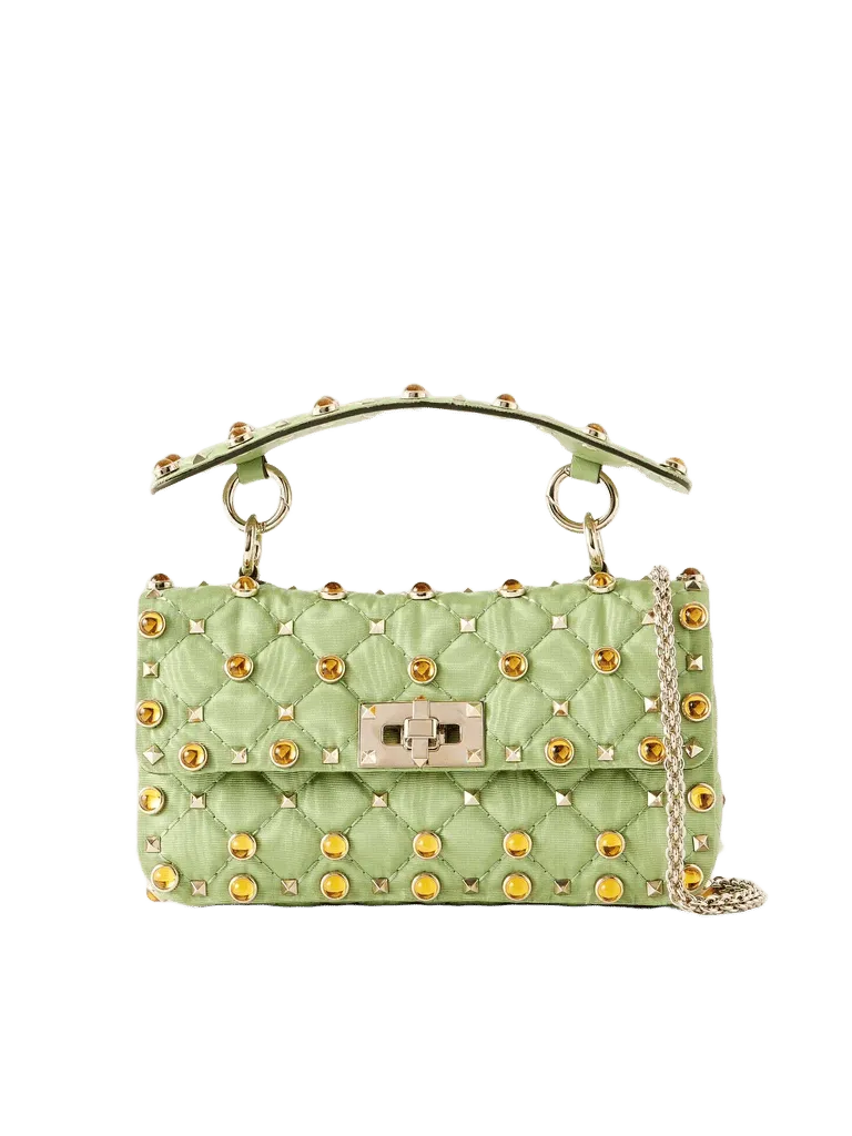 Studded bead-embellished quilted moire shoulder bag - mint - One Size