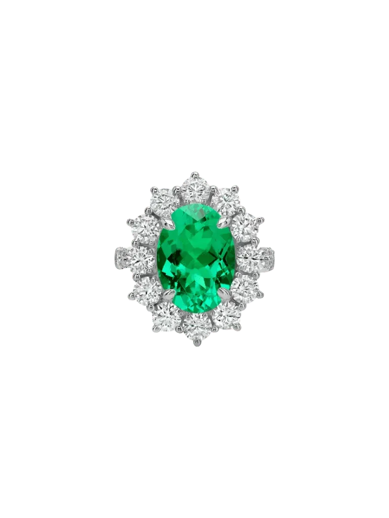 SPENCER RING IN LAB EMERALD AND MOISSANITE, STERLING SILVER