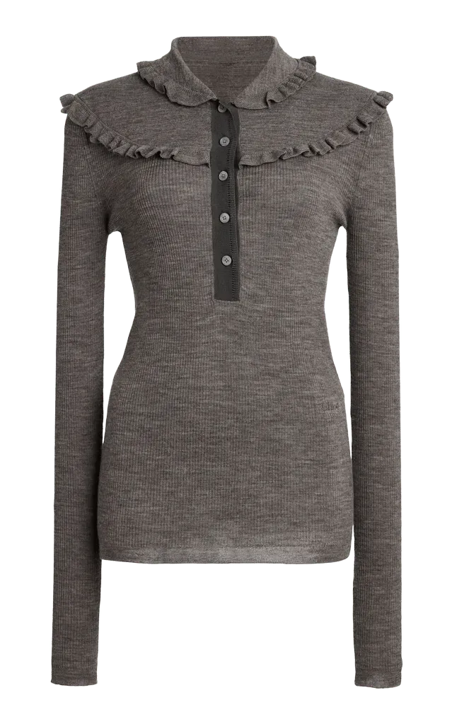 Fitted Superfine Wool Knit Henley Shirt