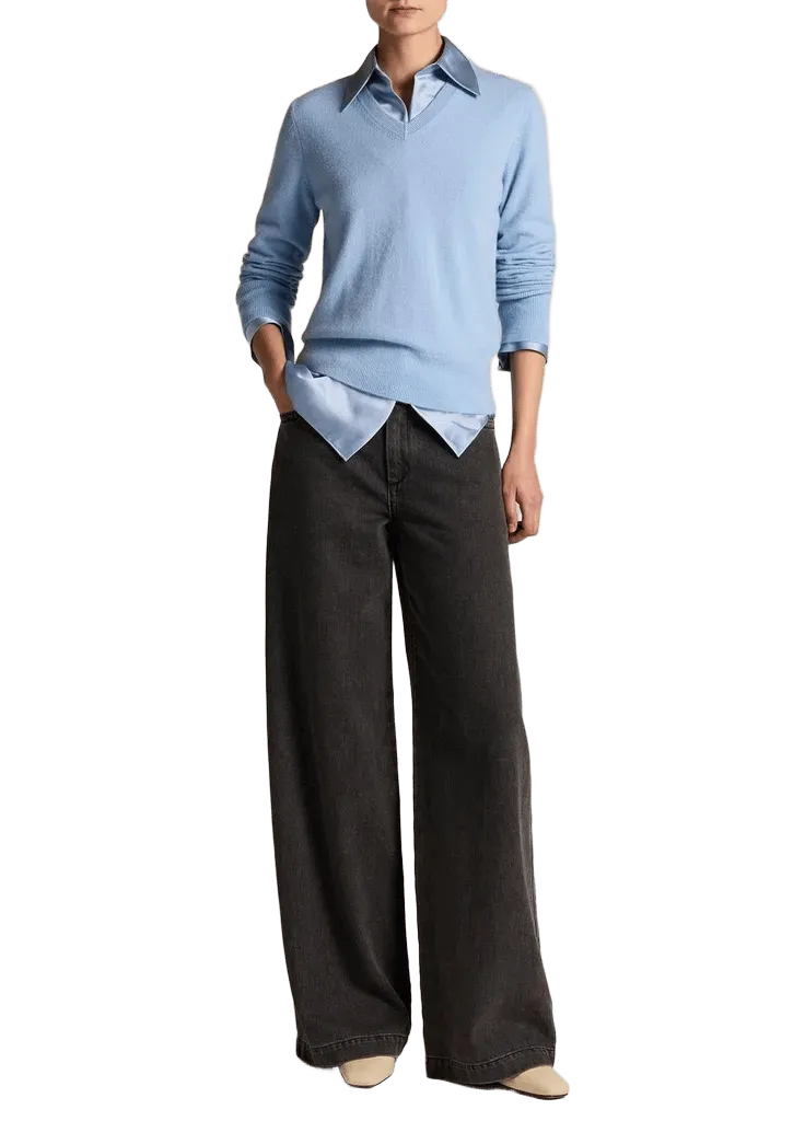 Mid-Rise Washed Cotton Twill Wide-Leg Pant
