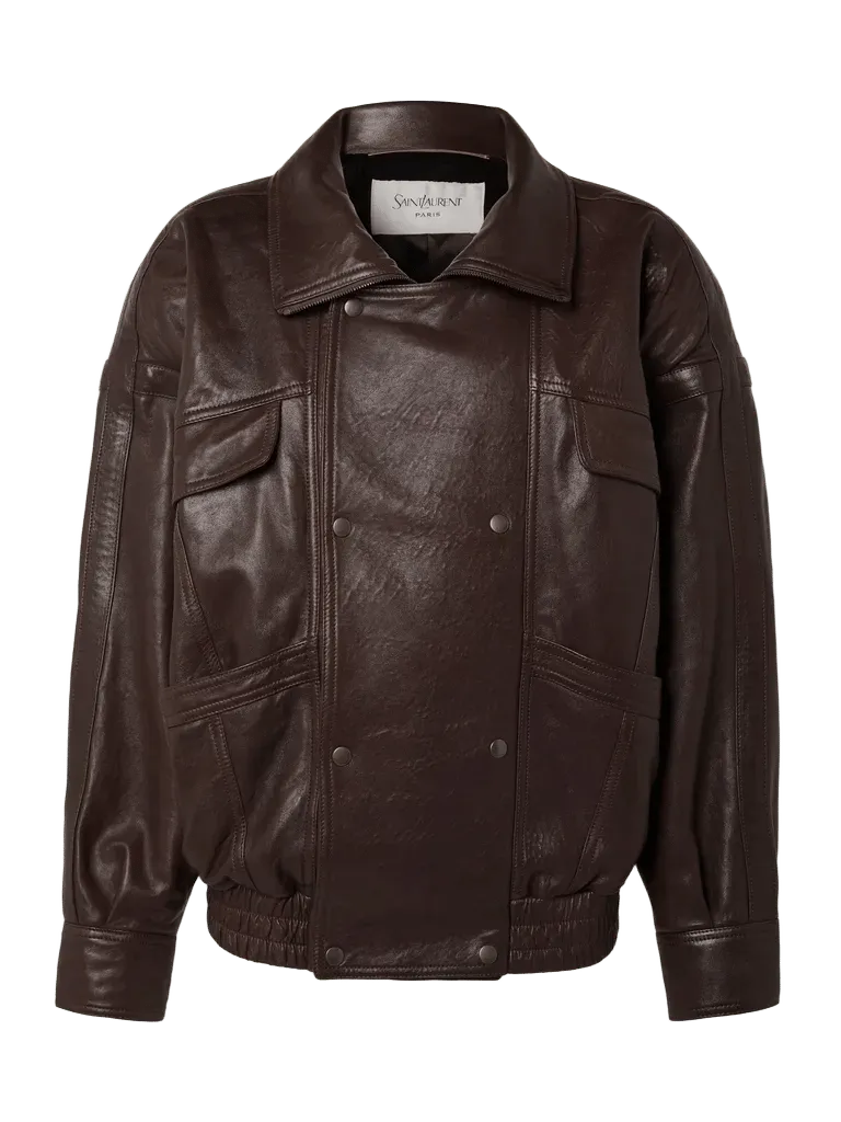 Oversized double-breasted paneled leather jacket