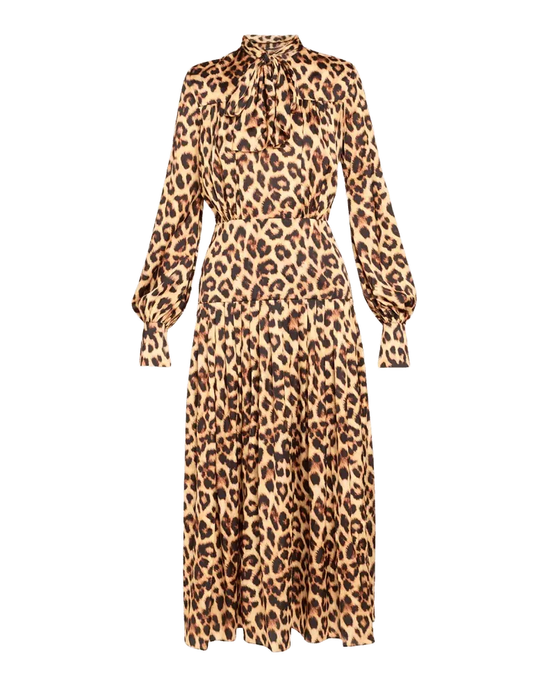 Darkene Pleated Leopard-Print Midi Dress
