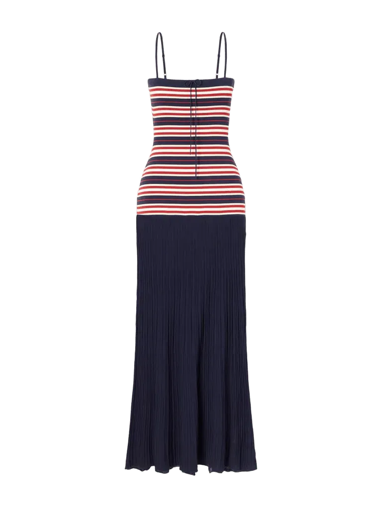 Doris bow-detailed striped cotton-blend maxi dress