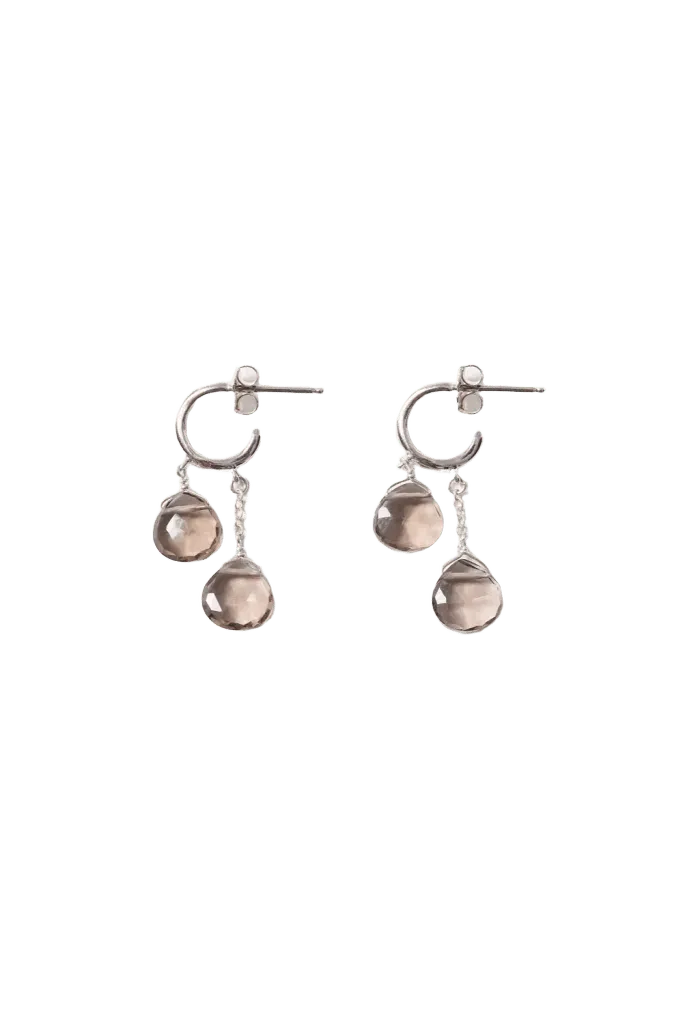 Dew Drop Hoop Earrings Smoky Quartz