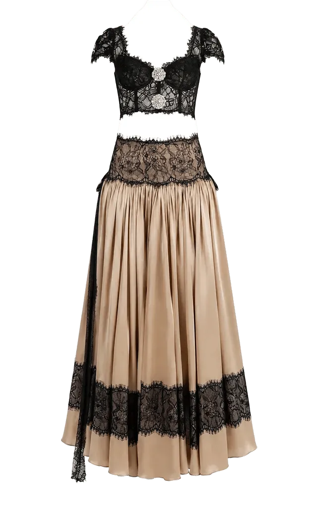 Embellished Cropped Top And Draped Skirt Set