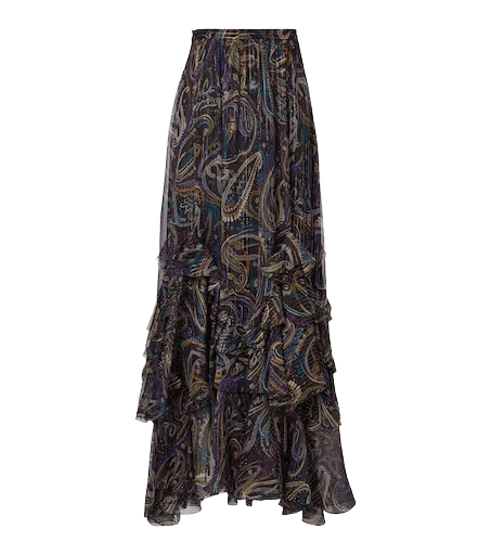 Paisley plissé silk-blend maxi skirt