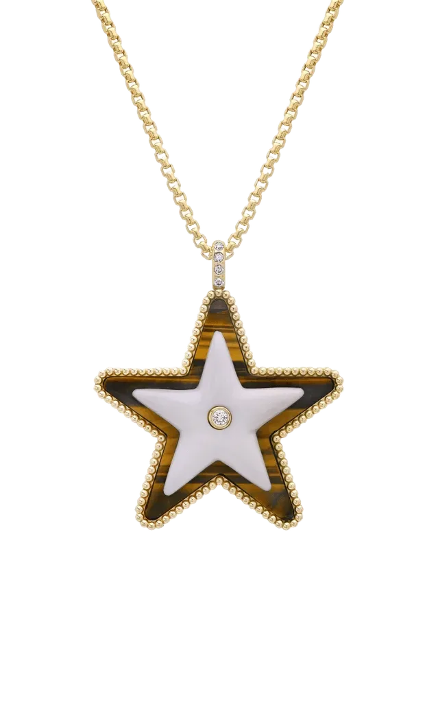 Mega Star Power Tiger's Eye, White Agate and Diamond Necklace