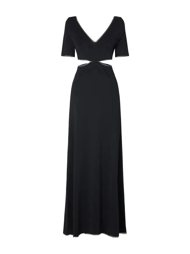 Cut-out lace-trimmed crepe-satin maxi dress