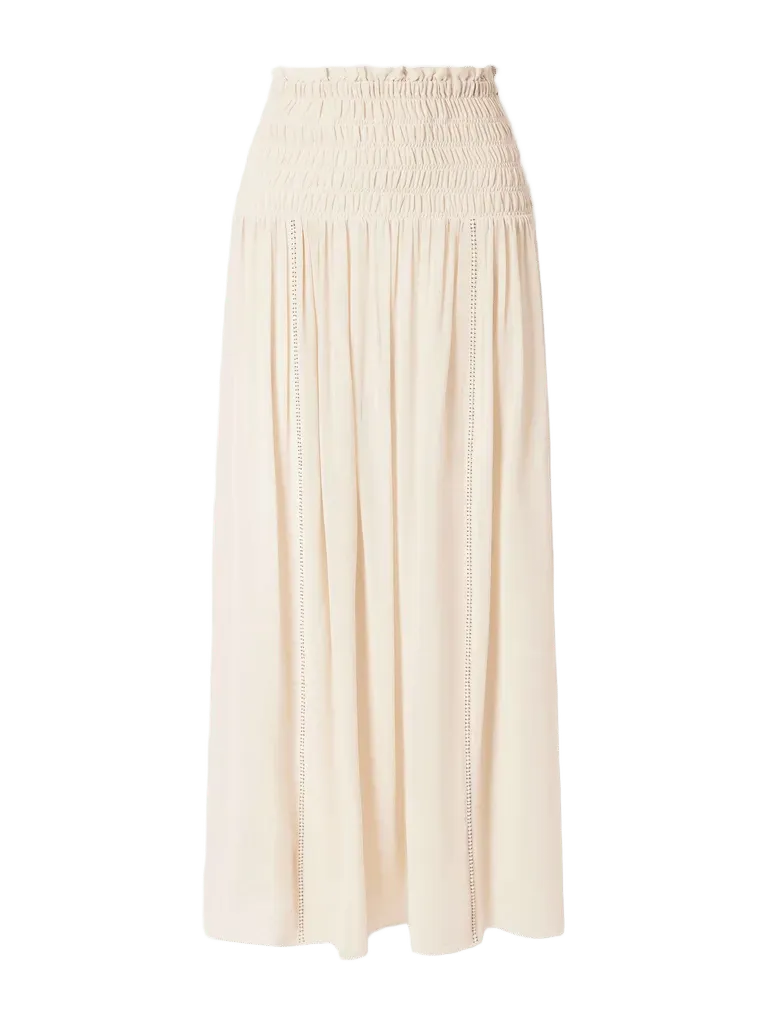 Nerly embroidered smocked silk maxi skirt