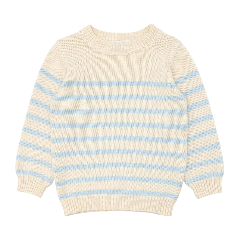 unisex cream and blue stripe knit sweater