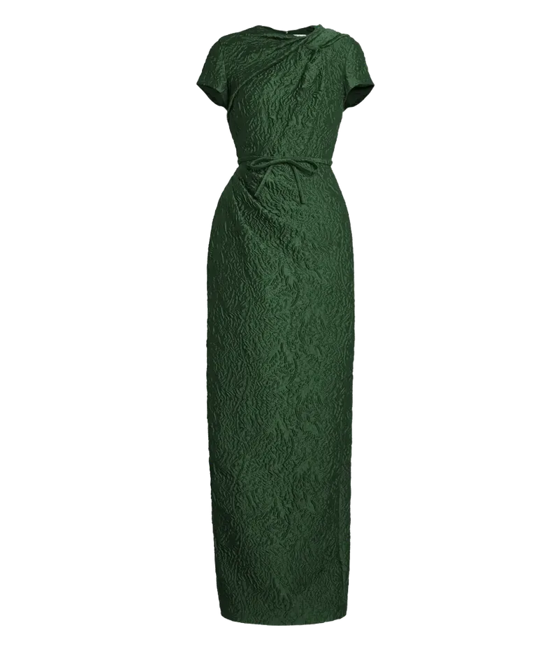 Cloque Jacquard Draped Gown