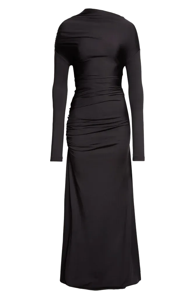Draped Long Sleeve Column Gown