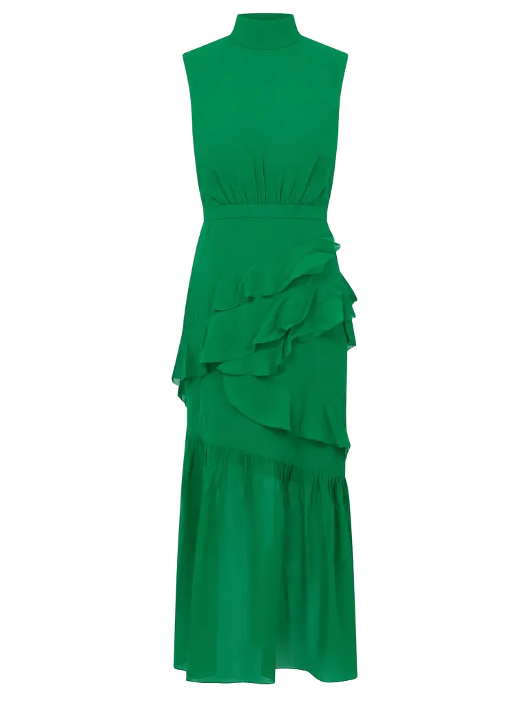 Fleur Ruffle Dress in Emerald Green