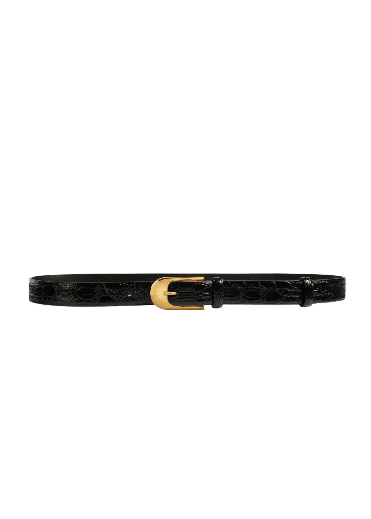 Dome Belt in Black Alligator with Gold