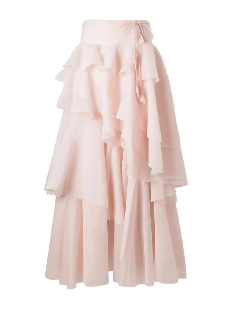 Villa ruffled organza midi skirt