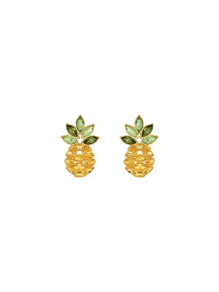 Pineapple Crystal Leaf Clip-On Earrings