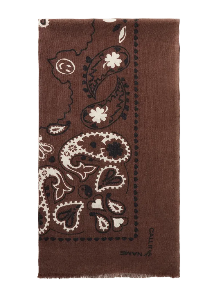 Étole Paisley frayed printed wool and silk-blend twill scarf